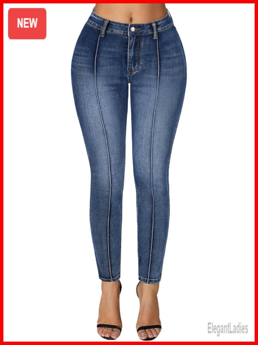High Waisted Skinny Jeans with Front Seam Stretchy Denim